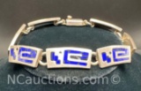 Vintage Taxco Sterling Silver Lapis Lazuli Inlay Link Bracelet 34 Grams