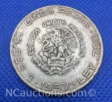 1957 Mexico Cinco Pesos 72% Silver Coin 17 Grams