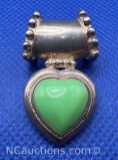 Sterling Silver Green Heart Drop Pendant 7 grams