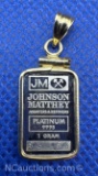 Johnson Matthey 1 Gram Platinum Bar 14kt Gold Pendant 1.8 Grams
