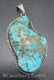 Vintage Navajo Sterling Silver Turquoise Pendant 45 Grams
