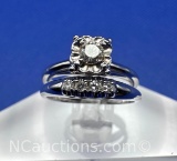 14k White Gold Diamond Engagement Wedding Ring set 4.1 Grams Size 6