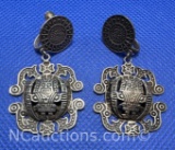 Vintage Sterling Silver Aztec God Warrior Screw Back Earrings 8 Grams