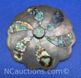 Sterling Silver Flower Shaped Abalone Inlay Pendant Pin Brooch 17 Grams