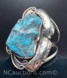 Navajo Turquoise Leaf Cuff Bracelet 82 Grams