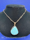 Navajo Sterling Silver Turquoise Link Chain Necklace 13 Grams