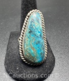 Vintage Navajo Sterling Silver Turquoise Ring 15 Grams Size 8