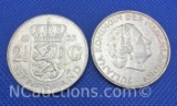 Netherlands 2 1/2 Gulden 72% Silver Coins 30 Grams