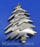 Sterling Silver Christmas Tree Brooch Pin 13 Grams