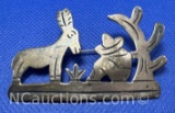 Vintage Mexico Sterling Silver Man And Donkey Pin Brooch 7 Grams