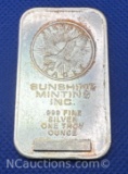 Sunshine Minting 1 Troy Oz .999 Fine Silver Bullion Bar