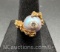 vintage 14k yellow gold ring with a large central baroque pearl diamond accent Ring 6.9 Grams Size 6