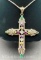 Sterling Silver Multicolor Stone Cross Pendant Necklace 20 Grams