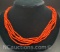 Coral Necklace 5 Strand Sterling Silver Clasp 22 grams