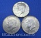 3 Kennedy 40% Silver Half Dollar Coins 34 Grams