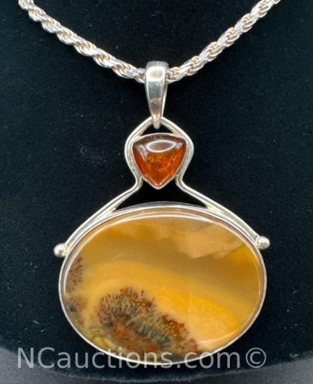 Sajen Sterling Silver Mookaite Jasper Pendant Necklace 41 Grams