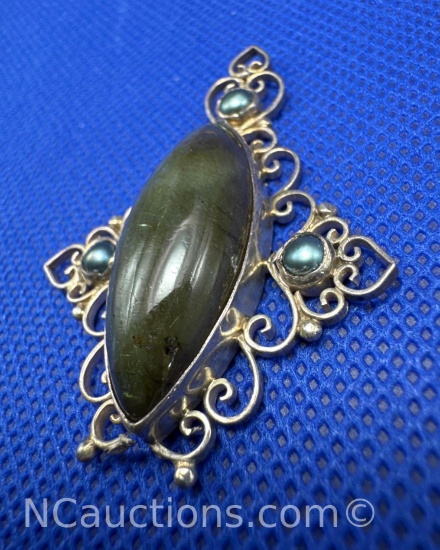 Sterling Silver Southwest Style Labradorite Pendant 9 Grams