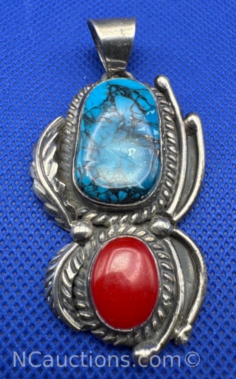 Navajo Sterling Silver Turquoise Pendant 30 Grams