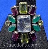 Sterling Silver Multicolor Stone Ring 7 Grams Size 8