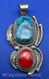 Navajo Sterling Silver Turquoise Pendant 30 Grams
