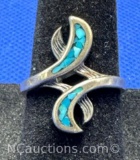 Vintage Navajo Sterling Silver Crushed Turquoise Bypass Ring 3 Grams Size 6