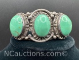 Navajo Sterling Silver Turquoise Cuff Bracelet 38 Grams