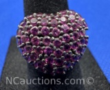 Sterling Silver Pink Stone Heart Ring 6 Grams Size 6