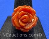 Sterling Silver Coral Rose Ring 4 Grams Size 6.5