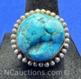 Navajo Sterling Silver Turquoise Ring 8 Grams Size 8.5