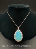 Synthetic Opal And CZ Necklace Pendant 8 Grams