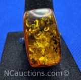 Sterling Silver Amber Ring 6 grams Size 7