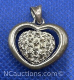 Sterling Silver Rotating Heart In Heart Pendant 4 grams