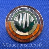 Vintage Sterling Silver Turquoise Coral Mother Of Pearl Pendant 8 grams