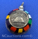 Vintage Mexico Sterling Silver Aztec Calendar Pendant 17 grams