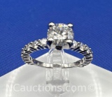Sterling Silver Diamond Ring With Accented Diamond Band Size 8