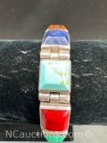 Mexico Sterling Silver Turquoise Coral Bracelet 34 grams