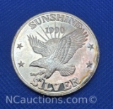 1990 Sunshine Minting 1 Troy Oz .999 Fine Silver Bullion Coin