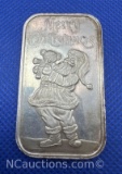 1995 1 Troy Oz .999 Fine silver Merry Christmas Bullion Bar