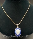 Limoges Signed Cameo Set In Sterling Silver Necklace 6 grams