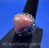Sterling Silver Pink Heart Stone Ring 13 Grams Size 6