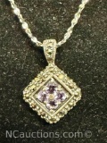 925 India Sterling Silver Amethyst Necklace 6 grams total