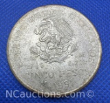 1952 Mexico Cinco Pesos 72% Silver Coin 27 Grams