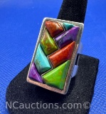 DTR Sterling Silver Turquoise Coral Stone Ring 16 Grams Size 8