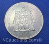 1977 France 50 Francs Hercules Group 90% Silver Coin 30 Grams