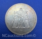 1977 France 50 Francs Hercules Group 90% Silver Coin