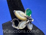 Sterling Silver Stone Flower Ring 5 Grams Size 6