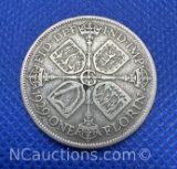 1929 United Kingdom 2 Shillings 50% Silver Coin 11 Grams