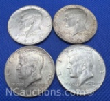 4 1964 Kennedy 90% Silver Half Dollar Coins 50 Grams