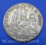 1926 Peru 1 Sol 50% Silver Coin 25 Grams