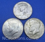 3 Kennedy 40% Silver Half Dollar Coins 34 Grams
